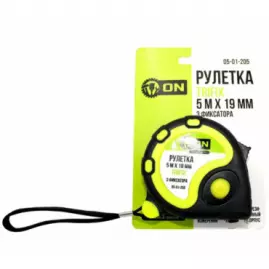 Рулетка TRIFIX 5м х 19мм, обрезиненный корпус, 3 фиксатора